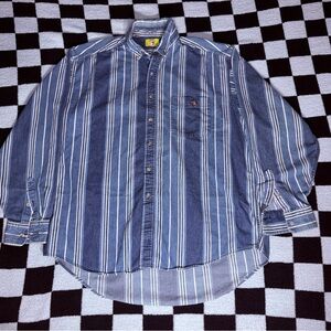 Duck Head Striped Button-Up Shirt Blue White Cotton Long Sleeve XL Men's